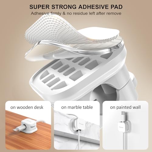 36 Pack Magnetic Cable Clip Organizer Cord Holder, Picozon Adhesive Cable Management, Wire Phone USB Charger Cable Holder, Keeper Organizer for Office Home Desktop Table - White - size: Pack of 36