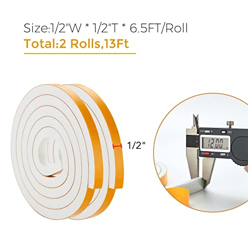Ravinte Weather Stripping Door Seal, 1/2 x 1/2 Adhesive Foam Tape, 13 FT - color: White, size: 1/2In x 1/2In x 13Ft