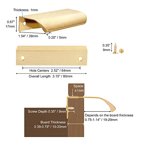 Malimali 10 Pack 3.15" Gold Edge Finger Pulls for Cabinets, Drawer Handles - color: Brushed Gold, size: 80mm/3.15" (10Pcs)