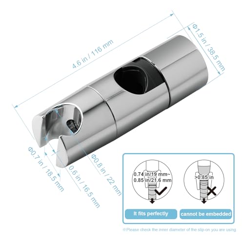 OFFO Shower Head Holder, Adjustable 0.75-1.00 in(19-25 mm) Diameter Hand Shower Holder Bracket for Slide Bar, Detachable Slider Clamp Bathroom Replacement, 45 Degree Rotation Sprayer Holder, Chrome - style: Chrome