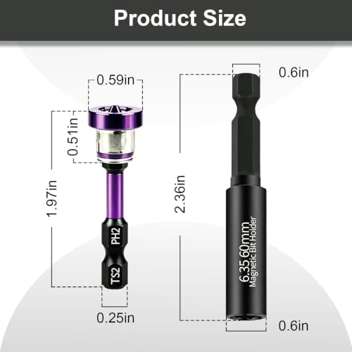 6pcs Drywall Screw Setter Set, 1/4" Hex Adjustable Depth Positioning Bits with Magnetic Bit Holder Extension Bar, Magnetic Positioning Screwdriver Bits, for Sheetrock and Plasterboard Screws (Purple) - color: Purple