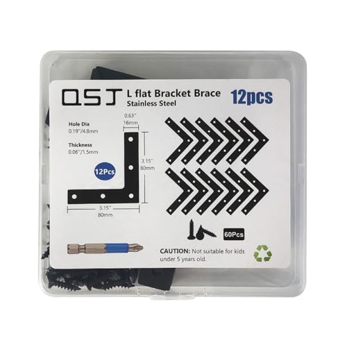 QSJ 12 Pcs L Flat Straight Brackets Corner Bracket Set 3.15'' Bracket Brace Mending Plate Stainless Steel for Wood - size: Black, 3.15x3.15''