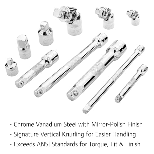 Ingersoll Rand 11-Piece Socket Accessory Set, Chrome Vanadium Steel, Includes U-Joints, Adapters & Extensions in 1/4", 3/8", 1/2" Drive, with Thermoform Organizer Tray – 752055X - style: Socket Accessory
