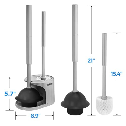 FORASTO 2 in 1 Toilet Plunger and Brush Set,Extended Handle Plunger,Toilet Bowl Brush Plunger Set,Bathroom Cleaning Tools,Cleaning Brush,Toilet Brush Plunger Combo,Charcoal Gray（20.8inch） - color: Charcoal Gray, size: 1Pack