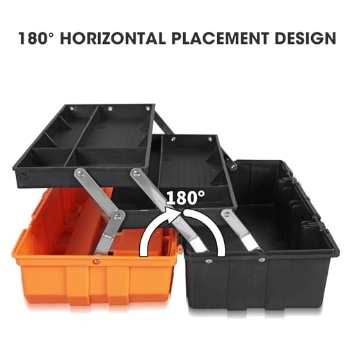 Torin 17-Inch Plastic Tool Box,3-Tiers Multi-Function Storage Portable Toolbox Organizer, Black/Orange ATRJH-3430T - size: ‎16.5IN