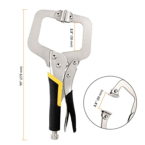 SEUNMUK 4 PCS 11 Inch C Clamp Locking Pliers with Swivel Pads, Heavy Duty Welding Clamps, Locking Clamp Pliers for Woodworking, Gripping and Welding, rubber handle protect - size: 4 PCS 11 Inch