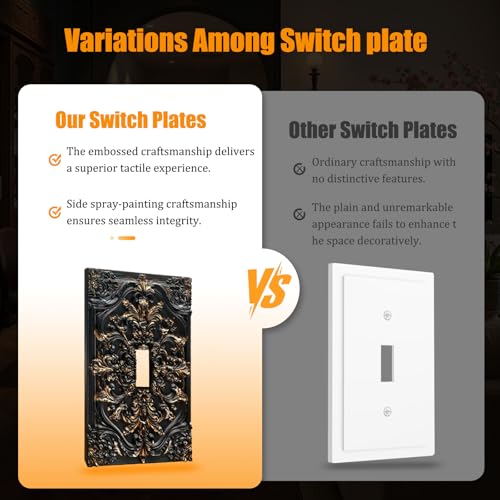 Decorative Light Switch Plate Covers Black Gold Flower Elegant 3D Floral Embossed 1 Gang Light Switch Cover Plate Single Toggle Wall Plate Outlet Covers Faceplate for Bedroom Home Decor - color: Black Gold 01, size: 1-Gang Toggle/ 5 x 3 IN