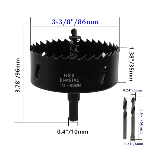 3-3/8"/86mm BI-Metal Hole Saw Hole Saw for Thin Metal Wood and Plastic Cutting - color: black, size: 3-3/8"