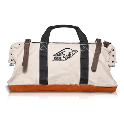 OX Canvas Tool Bag - 24 Inch Masonry Tool Bag - Heavy Duty Leather Straps