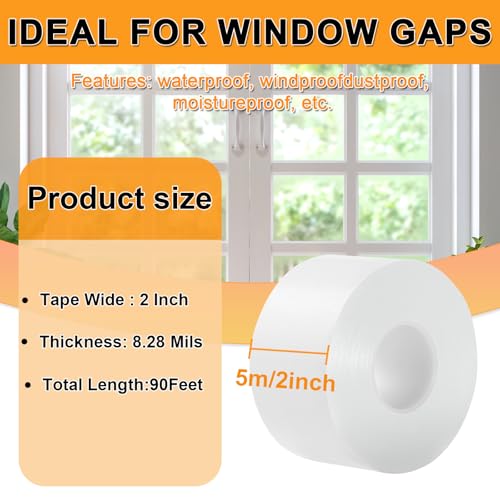 Qoqooice Window Weather Sealing Tape 2 Inch x 90 FT Weather Stripping Residue-Free Window Seal Insulation Tape for Doors Windows and Shower Glass Gaps White - size: 2 In * 90 Ft White