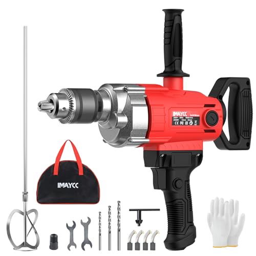 IMAYCC Concrete Mixer 2500W 15A, Cement Mixer With Variable Speed Control, 5/8" Heavy Duty Drill Set, Drill Mixer for Mud,Motar,Paint, Grout, Plaster, Thinset - color: Red Black