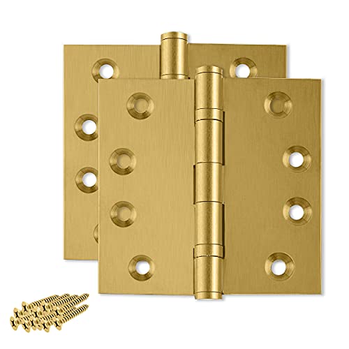 Heavy Duty Door Hinge Matte Brass Ball Bearing 4x4 Inch Heavy Duty - Set of 2 Solid Brass Hinges (Satin Brass) - color: Satin Brass