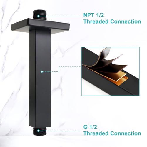 Enga Brass 6-Inch Straight Shower Arm with Flange, Matte Black - color: Matte Black, style: 6 Inch