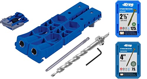 Kreg KPHJ920-V Pocket-Hole Jig XL with SML-C2X250-125 HD Pocket Screws, 2-1/2 Inch (125 Count) and SML-C4X400-75 XL Pocket Screws, 4 Inch (75 Count)