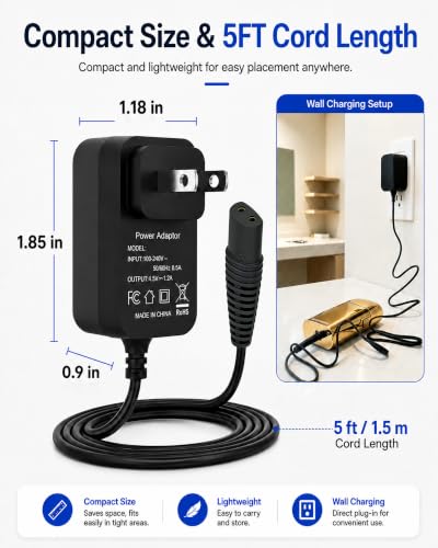 4.5V Charger for BaByliss PRO FXFS2 Foil Shaver, 5ft Power Cord for BaBylissPRO FOILFX02 METALFX Double Foil Shaver
