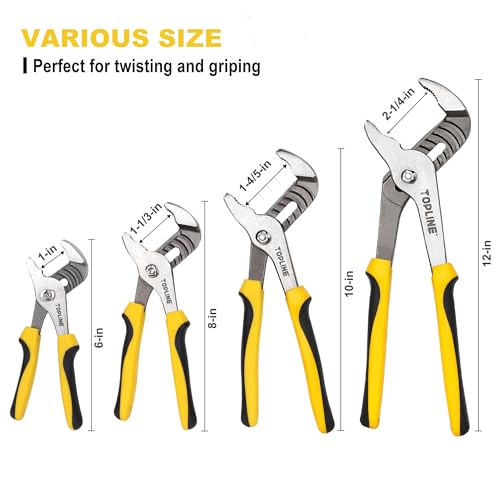 TOPLINE 4-piece Groove Joint Pliers Set with12-in, 10-in, 8-in and 6-in - style: Bi-Material Handle