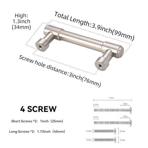 10 Pack 3 Inch(76mm) Kitchen Cabinet Handles Brushed Satin Nickel Cabinet Pulls Alloy Drawer Pulls Solid Cabinet Hardware - color: Brushed Satin Nickel, size: 3'' Hole Center(76mm)