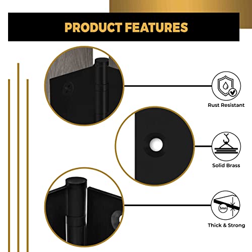Black Heavy Duty Door Hinge Matte Black Ball Bearing 4x4 Inch Heavy Duty - Set of 2 Solid Brass Matte Black Door Hinges (Flat Black) - color: Flat Black