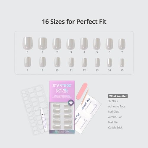 BTArtbox Press On Nails, Vanilla Glazed, Short Square, White Chrome, 32Ct - color: A-Vanilla Glazed