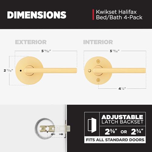 Kwikset Halifax Interior Round Privacy Door Handle with Lock, Door Lever for Bathroom and Bedroom, Satin Brass Reversible Keyless Push Button Lock Door Lever, 4 Pack - color: Satin Brass, size: 4 Pack