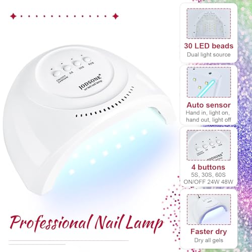 JODSONE 60 PCS Gel Nail Polish Starter Kit With U V Light 55 Kinds Of Color Glitter Gel Polish No Wipe Base And Glossy Matte Top Coat Easy To Apply - color: B22