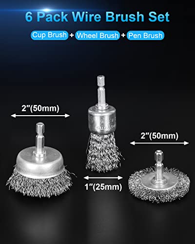 Rocaris 6 Pack Carbon Steel Wire Wheel Brush, Wire Brush for Dill