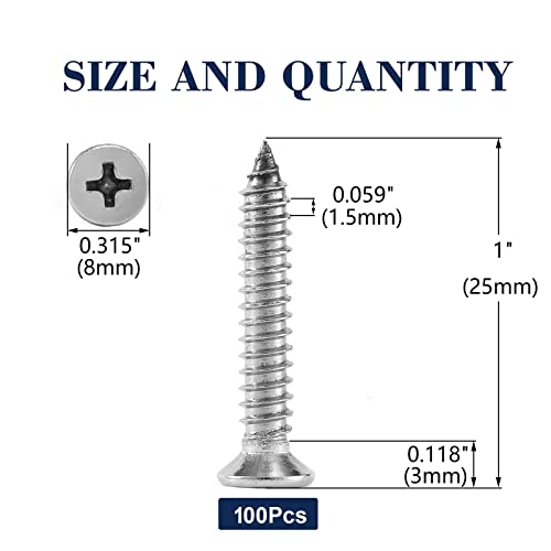 #8 x 1 Wood Screw 100Pcs 18-8 (304) Stainless Steel Screws Flat Head Phillips Fast Self Tapping Drywall Screws by SG TZH - size: #8 x 1"