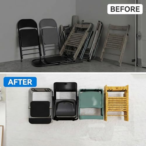 MOOMSINE Folding Chair Storage Rack Wall Mount, Garden Tool Hanger for Garage Organization, Patio, Beach & Camping Chairs Organizer Hooks, Holds 480 lbs - 4 Pack - size: 16.5 Inch（4 Pack）