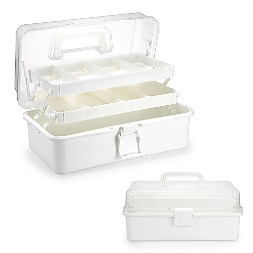 BTSKY 3-Layer Plastic Dividing Storage Box Craft Organizer and Storage - color: Beige White