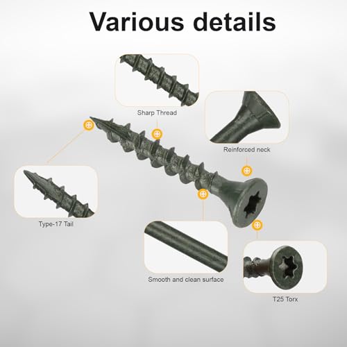 Deck Screws #8 x 1-1/4’’, T25 Star Torx Drive Flat Head Wood Screws, Green, 5lb - color: Green, size: 8X1-1/4’’