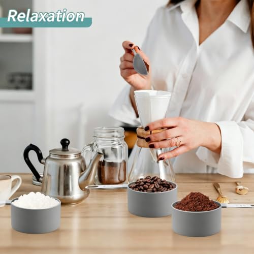 Measuring Cups Set Measuring Spoons Set, Nesting Measure Cups with Stainless Steel Handle, For Measuring Dry and Liquid Ingredients Small Teaspoon with Plastic Head (Grey) - color: Gray