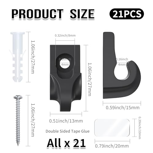 21 Pack Wire Shelf Clips Kit with Screws, Heavy Duty Closet Shelf Support Brackets,Expansion Tubes & Adhesive Pads – Wall Mounted Clips for ClosetMaid, Rubbermaid Wire Shelving (Black) - color: Black