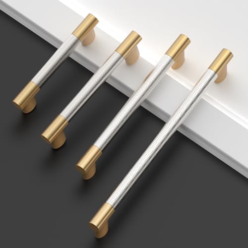 Gold & Nickel Knurled Cabinet Handles Kitchen Pulls 5 Inch 10 Pack - color: Gold and Nickel, size: 5" Hole Center