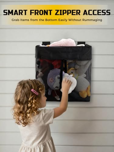 AZUNO 14 PCS Slatwall Accessories Kit - 2 Pack Large Mesh Slatwall Baskets with Front Zipper & 12 Pack Heavy Duty Slat Wall Hooks, Garage Storage & Organizer for Sports Gear, Toys, Tools - size: 2 Mesh Baskets+12 Hooks