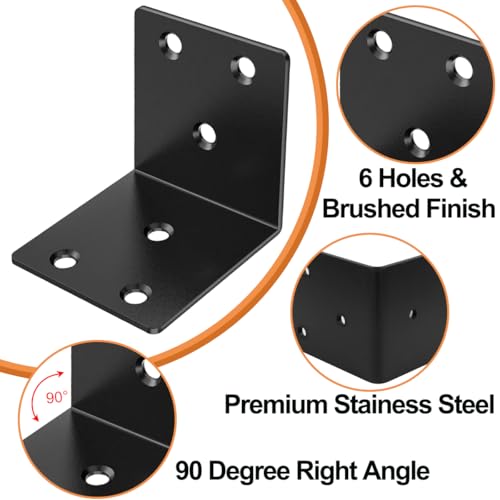 20 Pcs Black Angle Brackets 2"x2"x2" Stainless Steel L Bracket with 120pcs Screws, Heavy Duty Metal Corner Brace 90 Degree Right Angle Corner Bracket for Wood Furniture Frame Bookshelf - size: 2Inch Black Right Angle