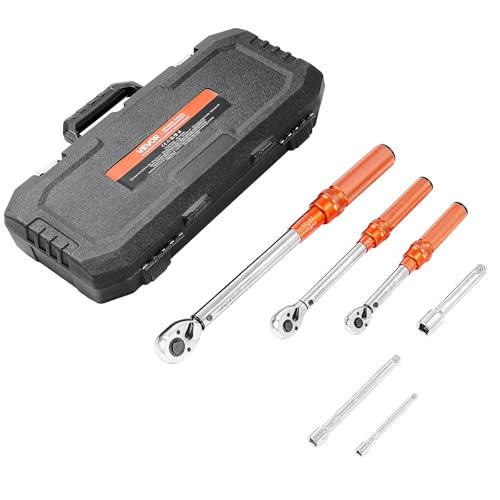 VEVOR 1/4 3/8 1/2 Inch Drive Torque Wrench, 3Pcs Click Torque Wrench Set 20-240IN-LB, 5-45FT-LB, 10-170FT-LB, Dual-Direction Adjustable 72 Tooth for Bicycle, Moto and Car Maintenance - size: 1/2" 3/8" 1/4" 6 PCS