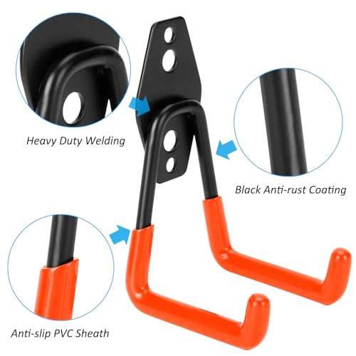 6 Pack Garage Hooks Heavy Duty - Supports 100 lbs(Orange) - size: 6 Pack