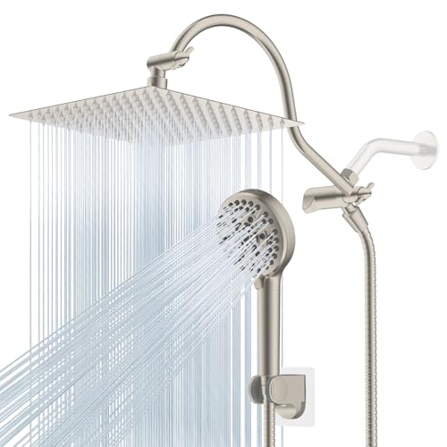 Hibbent All Metal cUPC Certified High Pressure Rainfall 12'' Shower Head - color: Brushed Nickel, style: Square 12''