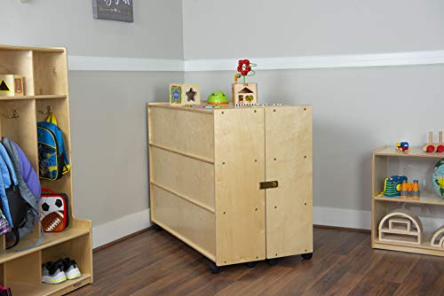 Contender Extra Large Folding Mobile Storage Organizer for Daycare Classroom Preschool, Wood Furniture on Rolling Casters with 4 Shelves for Toys, Puzzles, Books - style: Ready To Assembled