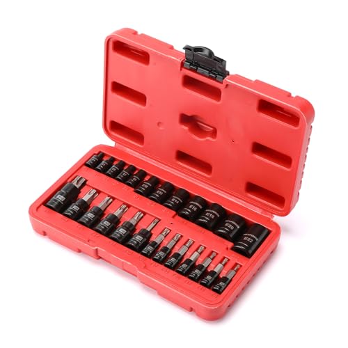 MIXPOWER 25 Piece Torx Bit and Socket Set, 13 Star Bits (T8- T60) & 12 E-Torx Sockets (E4-E22), Professional Grade Auto & Motorcycle Mechanic Set - size: T8-T60,E4-E22(25PCS)