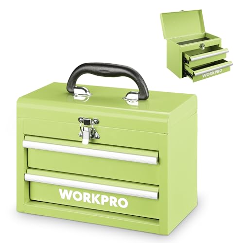 WORKPRO Portable Mini Metal Tool Box with 2 Drawers - color: Macaron Green