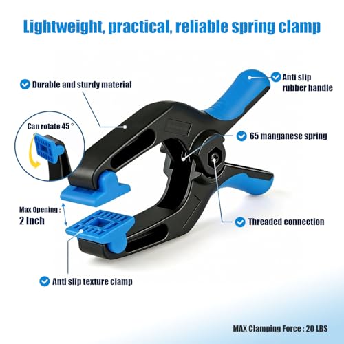 12 Pack 4 inch Heavy Duty Spring Clips, Plastic Spring Clamps for Woodworking, Backdrop Stand, Pool Cover, Photography, Crafts - size: 4" Pack of 12