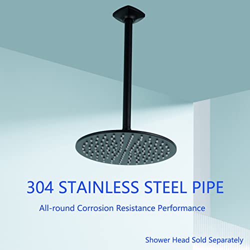 12 Inch Ceiling Mount Shower Arm and Flange, Matte Black,SW-91038-12MB. - color: R-angle Square Flange-12" Matte Black
