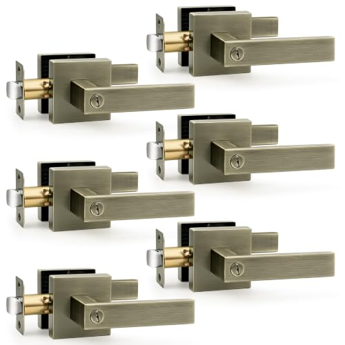 Probrico Privacy Interior Door Handles 6 Pack, Antique Brass Heavy Duty Locking Zinc Alloy Levers for Bedroom & Bathroom - color: Antique Brass