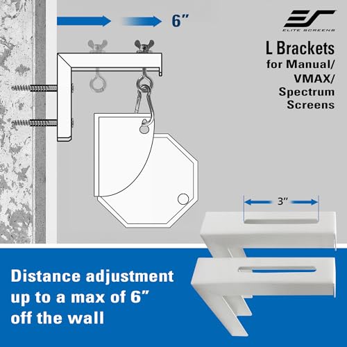 Elite Screens 6" White Projector Screen L-Brackets, Single Metal Welded Construction, Wall or Ceiling Mount - Includes Hooks and Hardware, Model: ZVMAXLB6-W