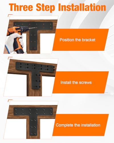 4 Pack T Post Timber Frame Brackets, 14"x10" T Flat Mending Plate - size: 4 Pcs-14"x10"