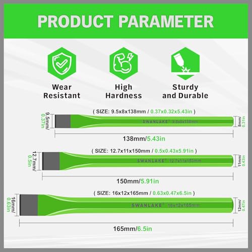 3-Piece Heavy Duty Cold Chisel Set, 3/8-Inch, 1/2-Inch, 5/8-Inch Premium Metal Chisels, Heavy Duty Carbon Steel Chisel Set for Carpentry, Masonry, Woodworking, Stone Chisels (Pack of 2) - size: 3PCS (Pack of 2)
