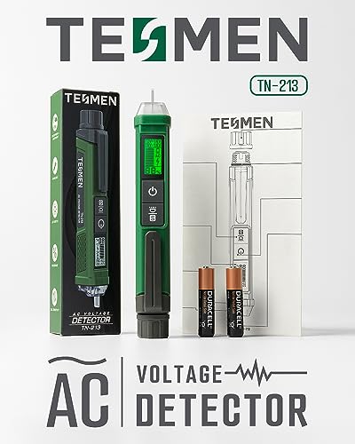 TESMEN Voltage Tester, TN-213 Non-Contact Voltage Detector, Electrical Tester, AC 12V-/70V-1000V, Dual-Range, LCD Display in Percentage, Buzzer Alarm, Live Wire Test, Wire Breakpoint Finder - Green