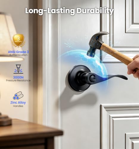 Veise 6 Pack Interior Privacy Door Handle Levers Lock Keyless, Matte Black - color: Matte Black