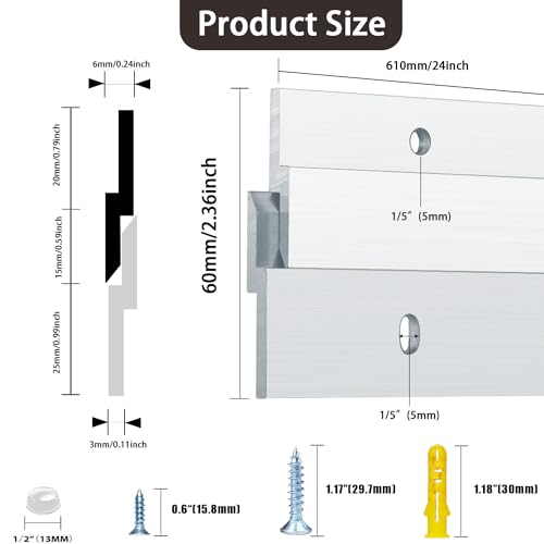 French Cleat Heavy Duty, Aluminum French Cleat, Headboard Wall Mounting Brackets with Screws, Heavy Mirror Mounting Hardware (24 Inch-1 Pair, Support 160 lbs) - size: 24inch-1Pair, style: Extra thick